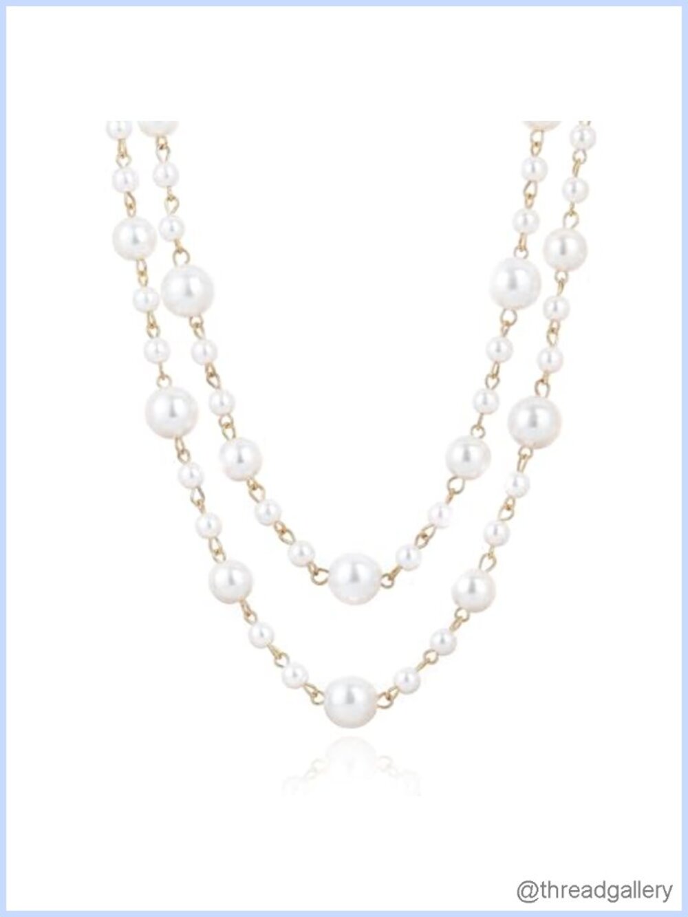 Long Faux Pearl Necklace Gold Plated Chain Double Layered Women's Jewelry Gift
